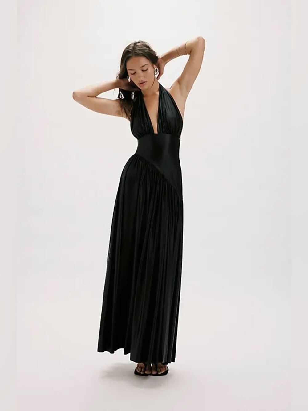 DELFI Rae Black Halter Maxi Dress - Elegant Evening Slip - Size Large